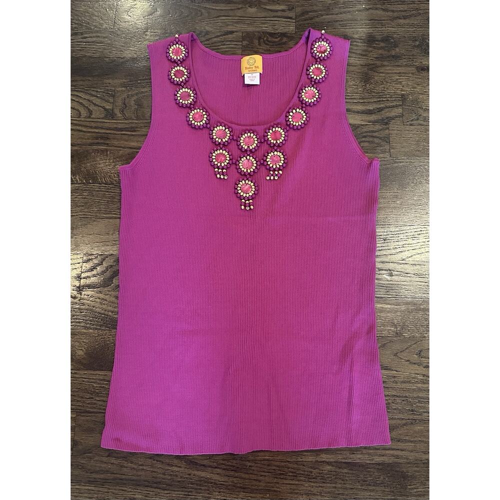 Ruby Rd Beaded Embellished Neckline Tank Top 1X Purple Boho Statement Sleeveless